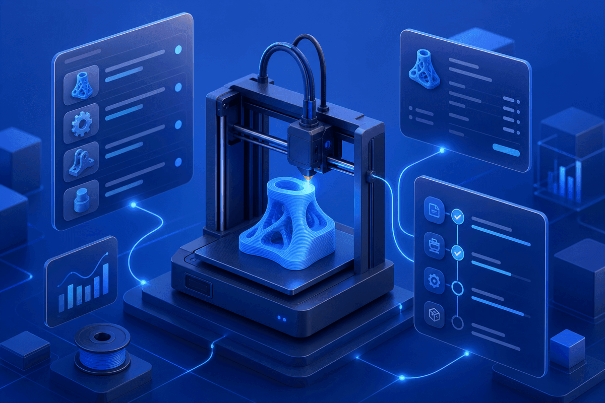 Ilustração de produção e impressão 3D